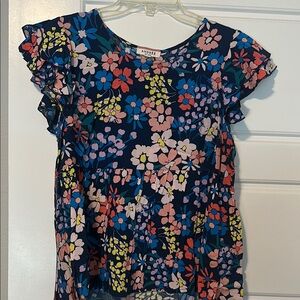 Colorful Floral Ruffle Sleeve Blouse